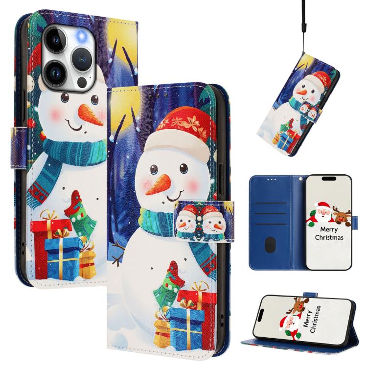 Christmas Series Buckle Leather Phone Case with Hand Strap, For iPhone 16, For iPhone 15 Pro Max, For iPhone 15 Pro, For iPhone 15 Plus