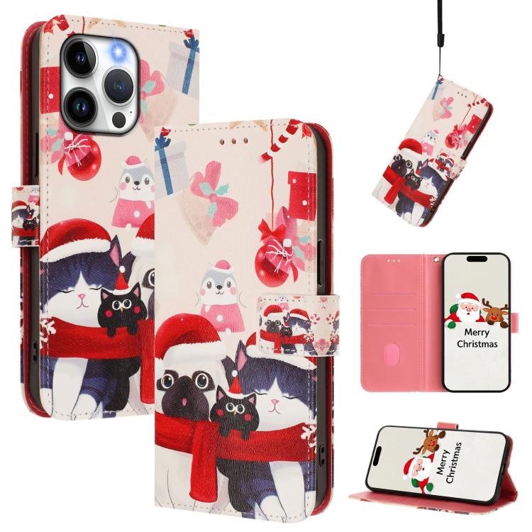 Christmas Series Buckle Leather Phone Case with Hand Strap, For iPhone 16, For iPhone 15 Pro Max, For iPhone 15 Pro, For iPhone 15 Plus