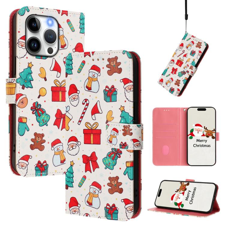 Christmas Series Buckle Leather Phone Case with Hand Strap, For iPhone 16, For iPhone 15 Pro Max, For iPhone 15 Pro, For iPhone 15 Plus