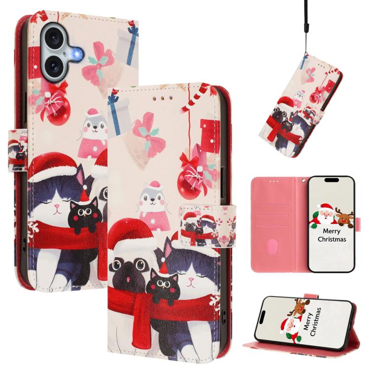 Christmas Series Buckle Leather Phone Case with Hand Strap, For iPhone Air, For iPhone 16 Pro Max, For iPhone 16 Pro, For iPhone 16 Plus