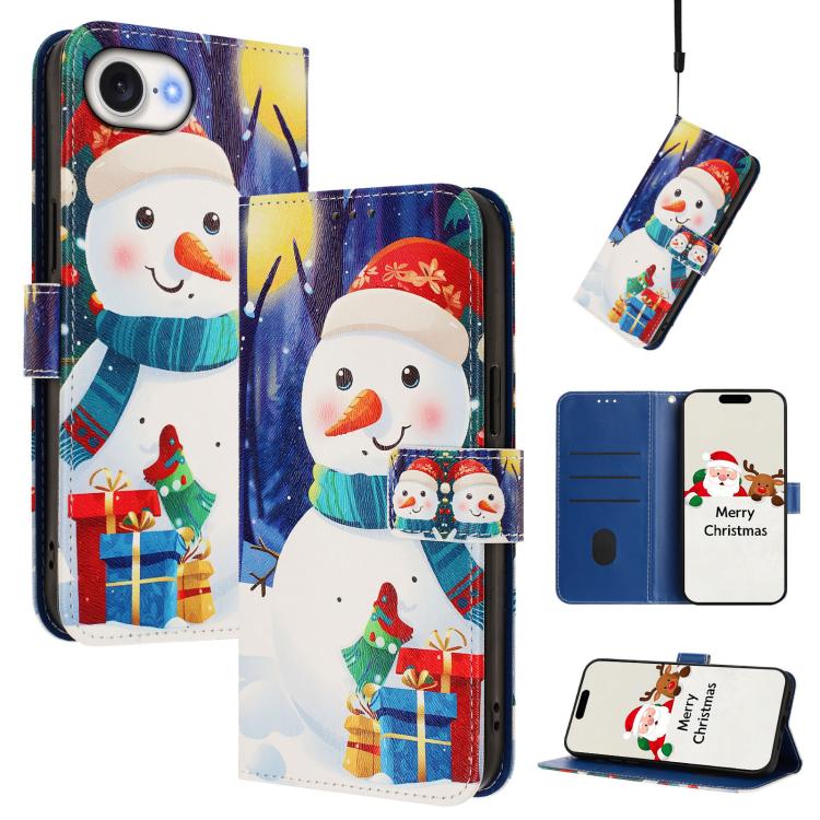 Christmas Series Buckle Leather Phone Case with Hand Strap, For iPhone 17e / 16e, For iPhone 17 Pro Max, For iPhone 17 Pro, For iPhone 17