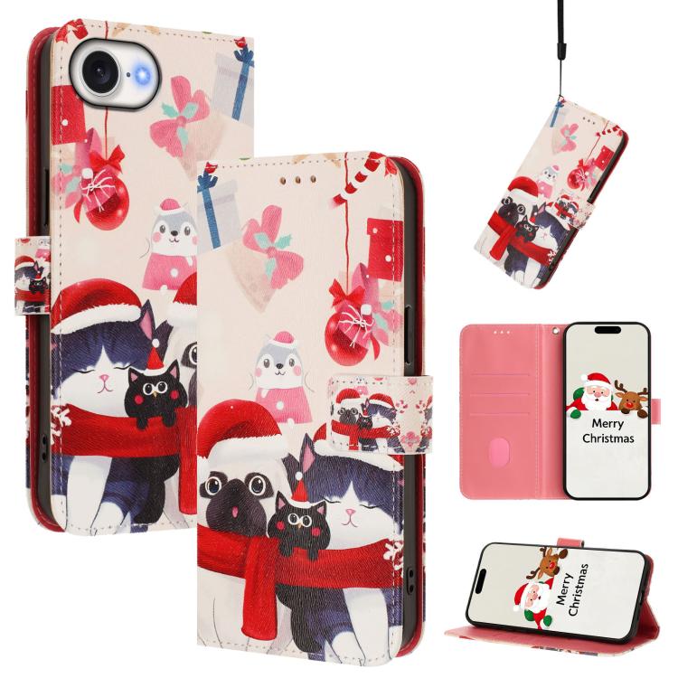 Christmas Series Buckle Leather Phone Case with Hand Strap, For iPhone 17e / 16e, For iPhone 17 Pro Max, For iPhone 17 Pro, For iPhone 17