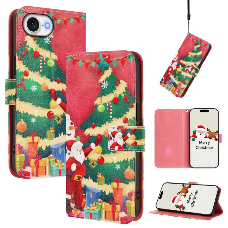 Christmas Series Buckle Leather Phone Case with Hand Strap, For iPhone 17e / 16e, For iPhone 17 Pro Max, For iPhone 17 Pro, For iPhone 17