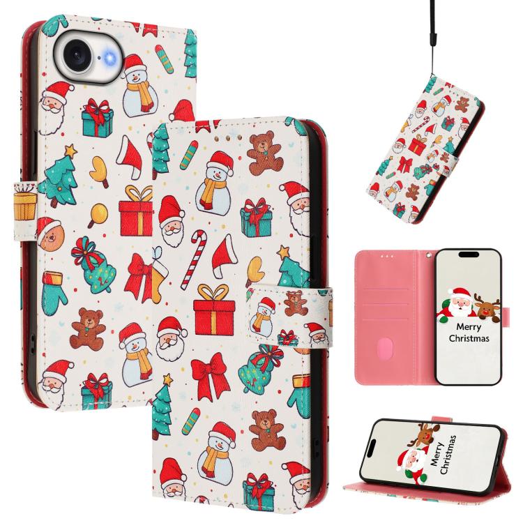 Christmas Series Buckle Leather Phone Case with Hand Strap, For iPhone 17e / 16e, For iPhone 17 Pro Max, For iPhone 17 Pro, For iPhone 17