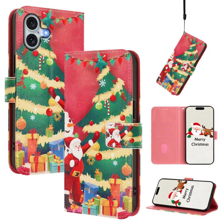 Christmas Series Buckle Leather Phone Case with Hand Strap, For iPhone 17e / 16e, For iPhone 17 Pro Max, For iPhone 17 Pro, For iPhone 17