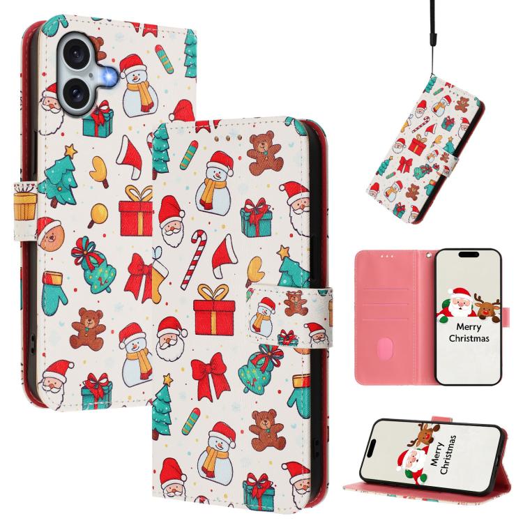 Christmas Series Buckle Leather Phone Case with Hand Strap, For iPhone 17e / 16e, For iPhone 17 Pro Max, For iPhone 17 Pro, For iPhone 17