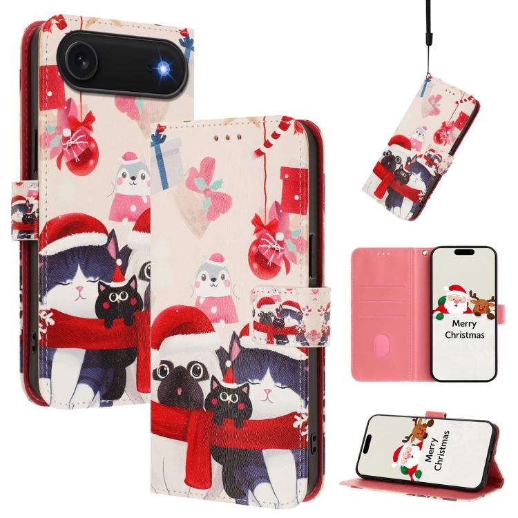 Christmas Series Buckle Leather Phone Case with Hand Strap, For iPhone Air, For iPhone 16 Pro Max, For iPhone 16 Pro, For iPhone 16 Plus