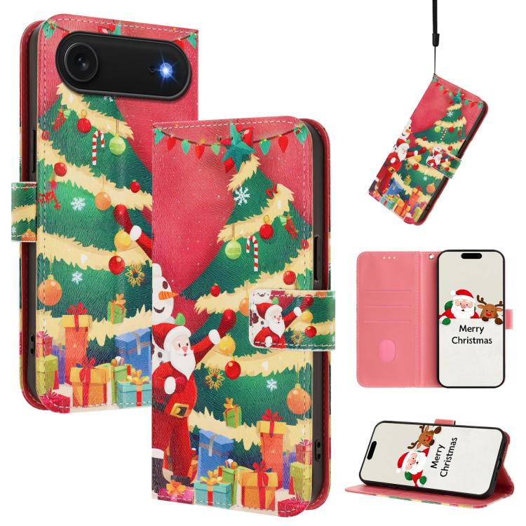 Christmas Series Buckle Leather Phone Case with Hand Strap, For iPhone Air, For iPhone 16 Pro Max, For iPhone 16 Pro, For iPhone 16 Plus