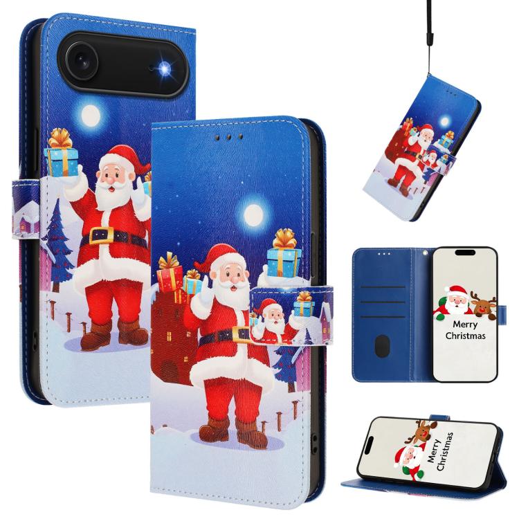Christmas Series Buckle Leather Phone Case with Hand Strap, For iPhone Air, For iPhone 16 Pro Max, For iPhone 16 Pro, For iPhone 16 Plus