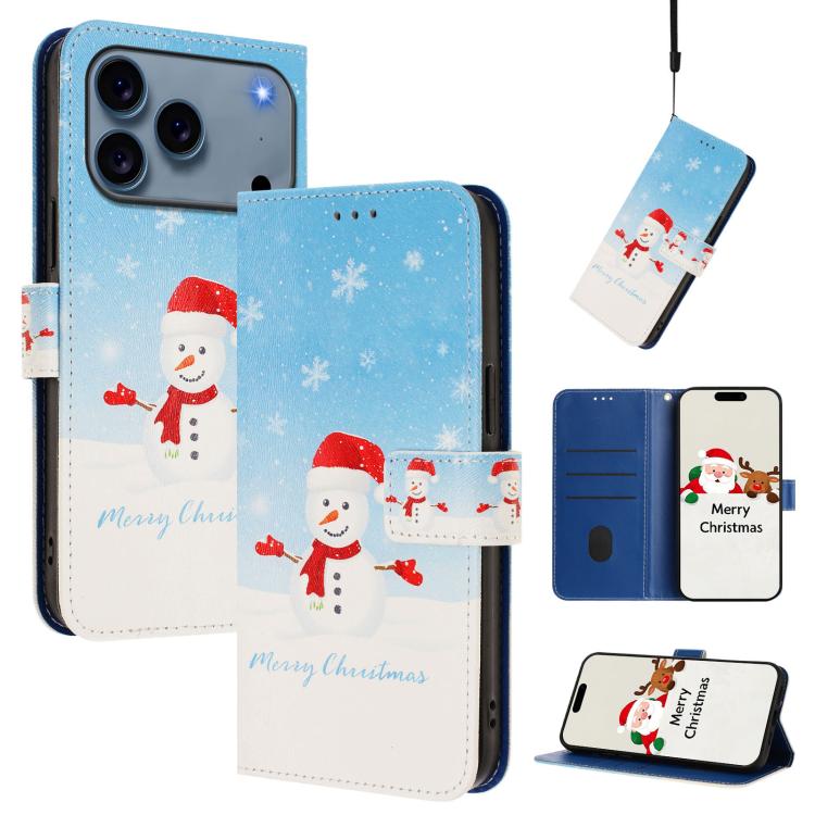 Christmas Series Buckle Leather Phone Case with Hand Strap, For iPhone 17e / 16e, For iPhone 17 Pro Max, For iPhone 17 Pro, For iPhone 17