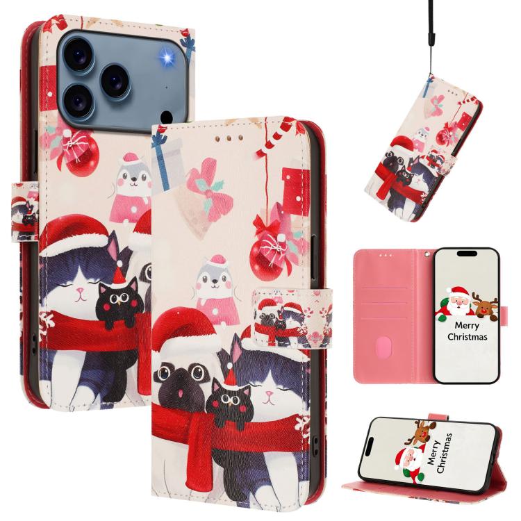 Christmas Series Buckle Leather Phone Case with Hand Strap, For iPhone 17e / 16e, For iPhone 17 Pro Max, For iPhone 17 Pro, For iPhone 17