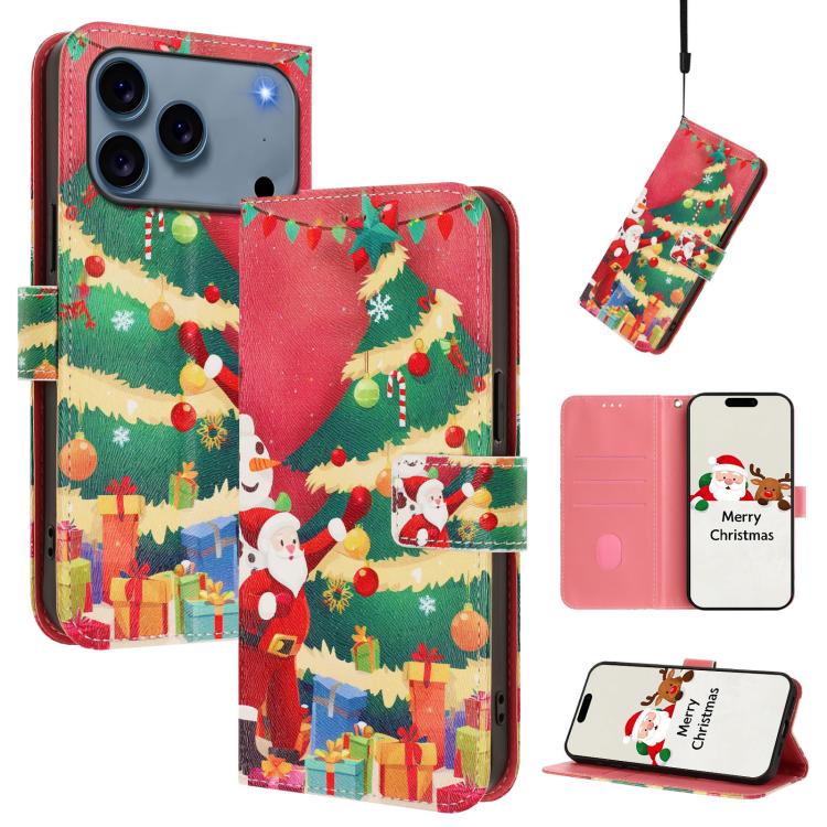 Christmas Series Buckle Leather Phone Case with Hand Strap, For iPhone 17e / 16e, For iPhone 17 Pro Max, For iPhone 17 Pro, For iPhone 17