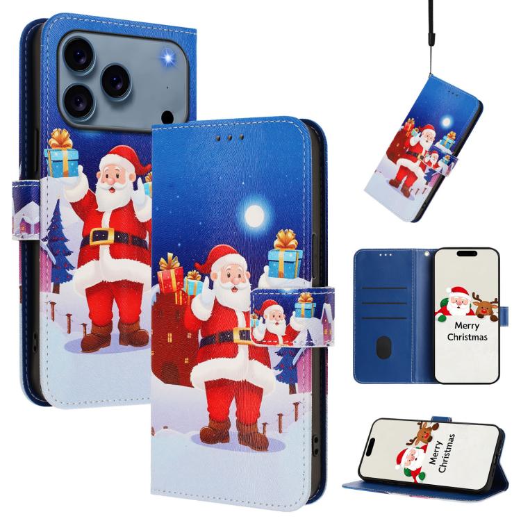Christmas Series Buckle Leather Phone Case with Hand Strap, For iPhone 17e / 16e, For iPhone 17 Pro Max, For iPhone 17 Pro, For iPhone 17
