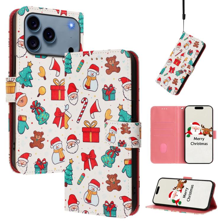 Christmas Series Buckle Leather Phone Case with Hand Strap, For iPhone 17e / 16e, For iPhone 17 Pro Max, For iPhone 17 Pro, For iPhone 17