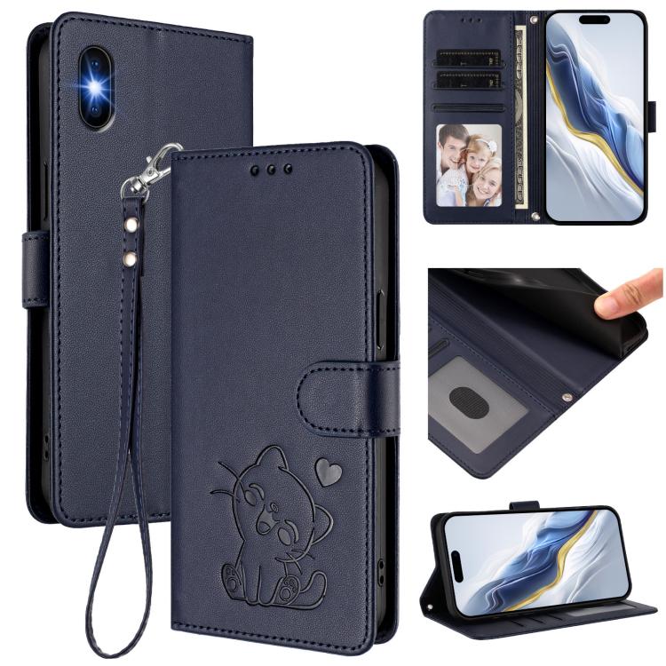 Embossed Heart Cat Leather Phone Case with Hand Strap, For iPhone XR, For iPhone XS Max
