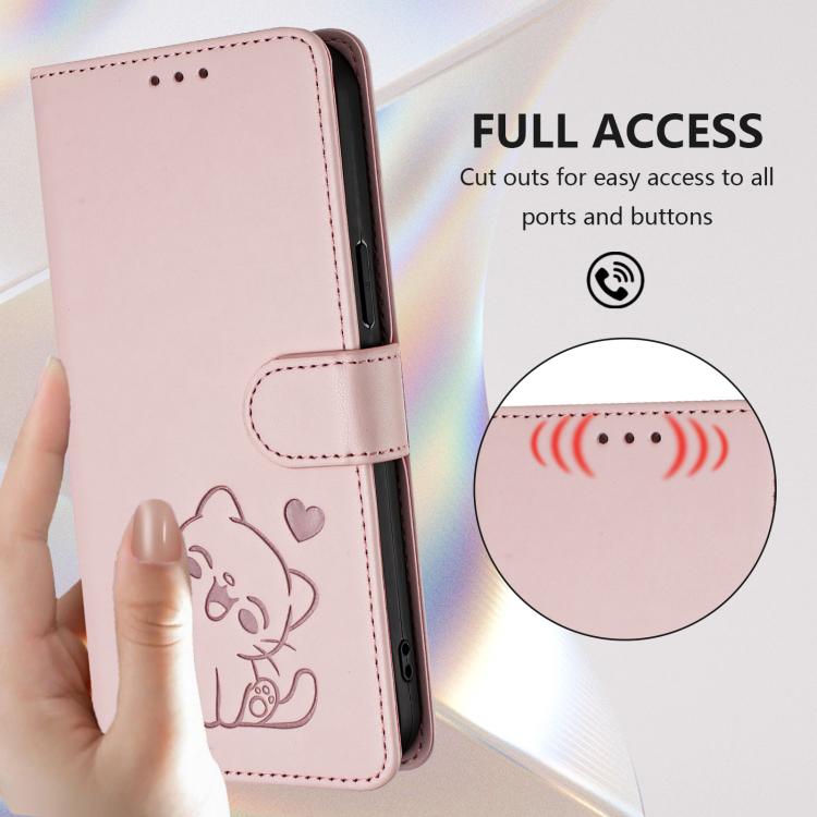 Embossed Heart Cat Leather Phone Case with Hand Strap, For iPhone 7 Plus / 8 Plus