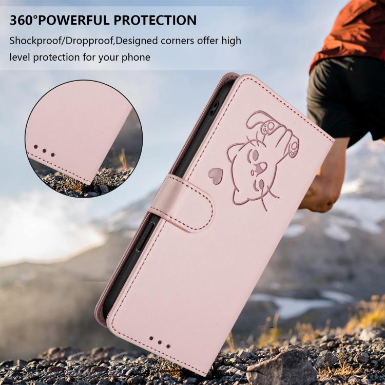 Embossed Heart Cat Leather Phone Case with Hand Strap, For iPhone 7 Plus / 8 Plus