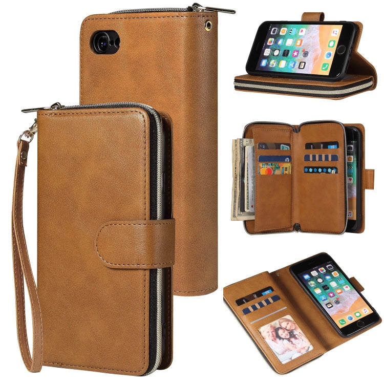Zipper Wallet Bag Horizontal Flip PU Leather Case with Holder & 9 Card Slots & Wallet & Lanyard & Photo Frame, For iPhone 11, For iPhone 11 Pro, For iPhone 11 Pro Max, For iPhone SE 2022 / SE 2020 / 8 / 7