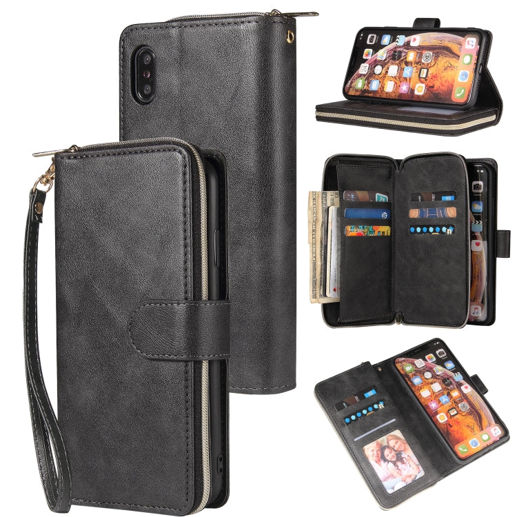 Zipper Wallet Bag Horizontal Flip PU Leather Case with Holder & 9 Card Slots & Wallet & Lanyard & Photo Frame, For iPhone XR, For iPhone XS Max