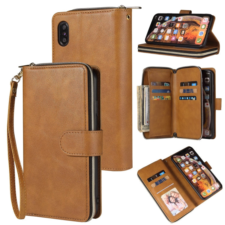 Zipper Wallet Bag Horizontal Flip PU Leather Case with Holder & 9 Card Slots & Wallet & Lanyard & Photo Frame, For iPhone XR, For iPhone XS Max