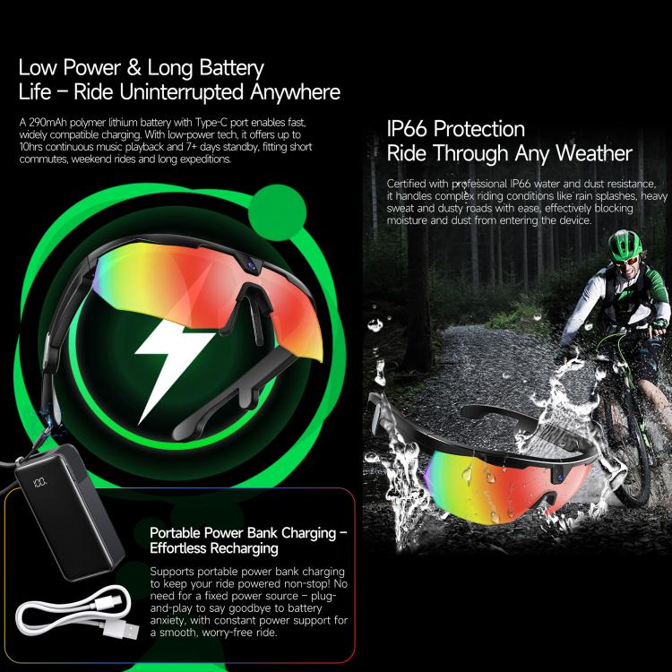 W640 8MP Cycling Smart AI Sports Glasses, Six-axis Image Stabilization, Wi-Fi, Touch Control, Dual Mic Noise Reduction, AI Translation