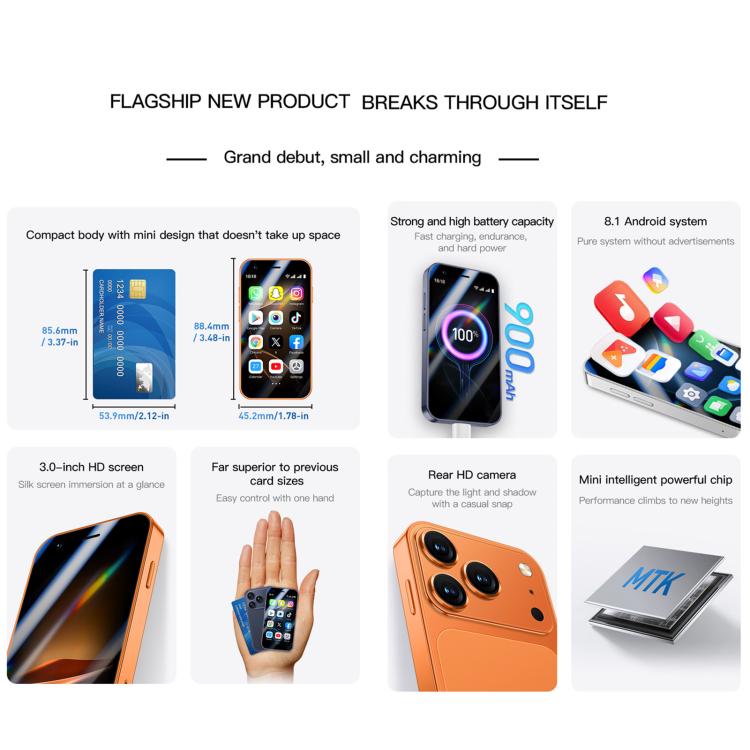 A17 mini, 2GB+16GB, 3.0 inch Android 8.1 MTK6580 Quad Core, Network: 3G, Dual SIM