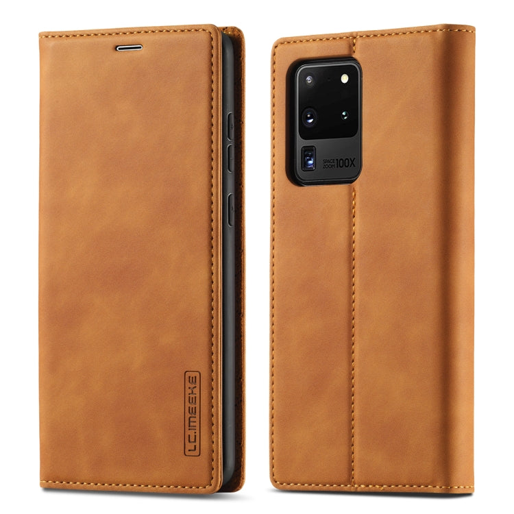 LC.IMEEKE Strong Magnetism Ultra-thin Horizontal Flip Shockproof Matte TPU + PU Leather Case with Holder & Card Slots & Wallet, For Samsung Galaxy S20, For Samsung Galaxy S20+, For Samsung Galaxy S20 Ultra, For Samsung Galaxy S20 FE
