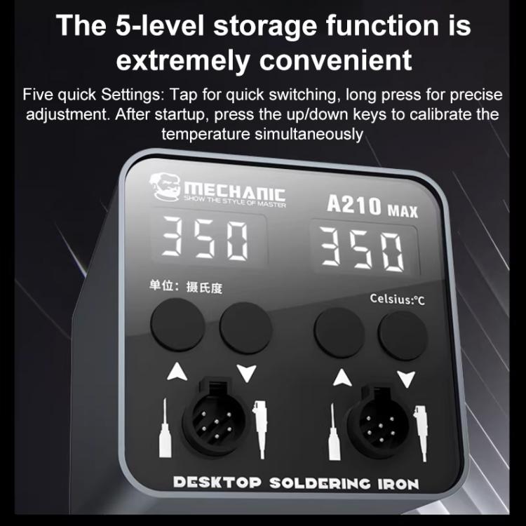 MECHANIC A210 Max Intelligent Constant Temperature Double-station Soldering Station, US Plug, EU Plug