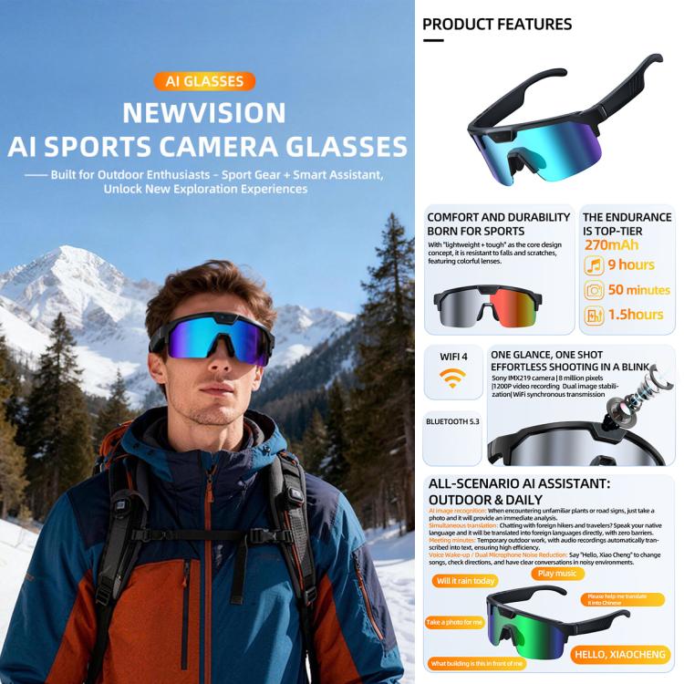 Q01 Outdoor Cycling Smart AI Sports Glasses 8MP Camera