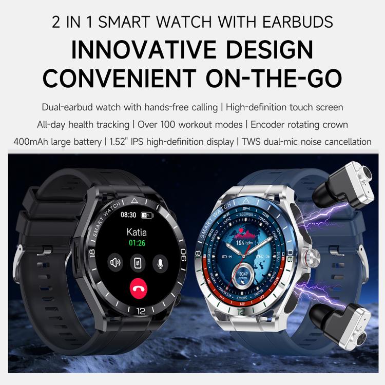 T95E 1.52-inch Display 2-in-1 Smart Sports Watch TWS Bluetooth Earphones