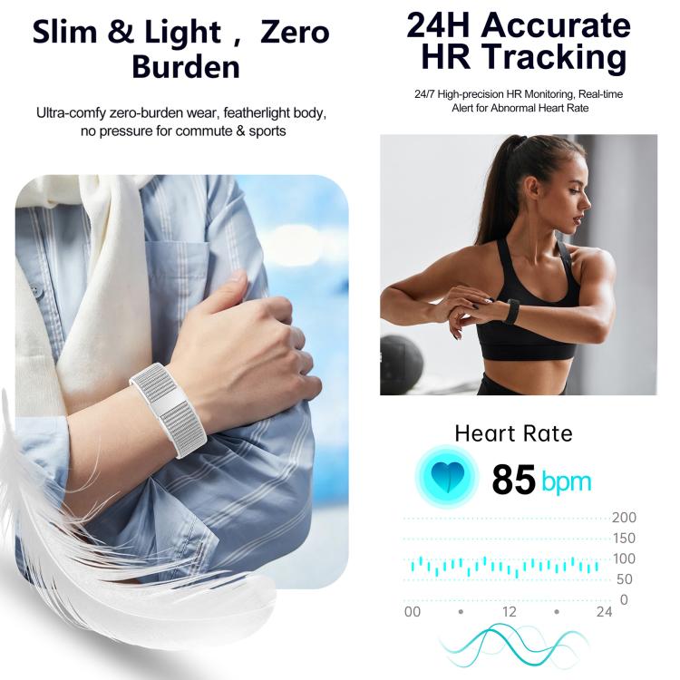 S01 Screenless Fitness Tracker Health Band, 24-Hour Precise Heart Rate Monitoring, Multiple Sports Modes, IP68 Waterproof, Sleep Monitor