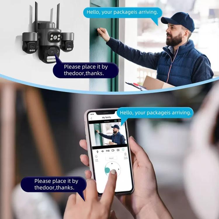 ICSee Triple-Lens 3MP Wireless WiFi Security Camera, Three-Screen Panoramic PTZ IP Camera with Full-Color Night Vision, US Plug, EU Plug