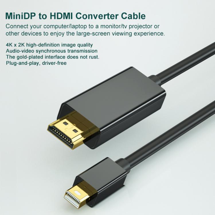 Mini DisplayPort to HDMI Adapter Cable HD Gold-Plated Video Connection Cable, Length: 1.8m, 1080P, 4K