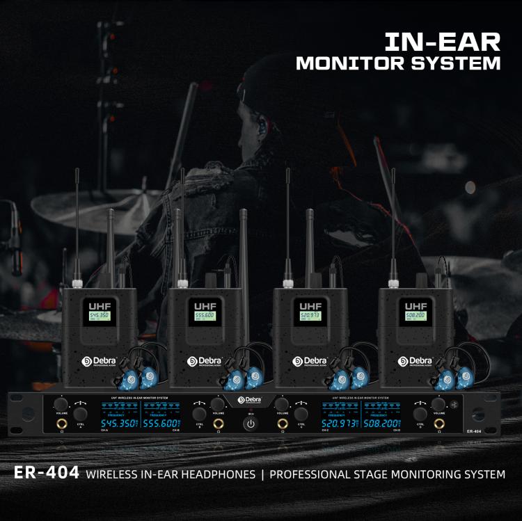 DEBRA ER-404 Professional Stage Monitoring System 4-in-1 Wireless In-Ear Headphones, US Plug, EU Plug, AU Plug, UK Plug