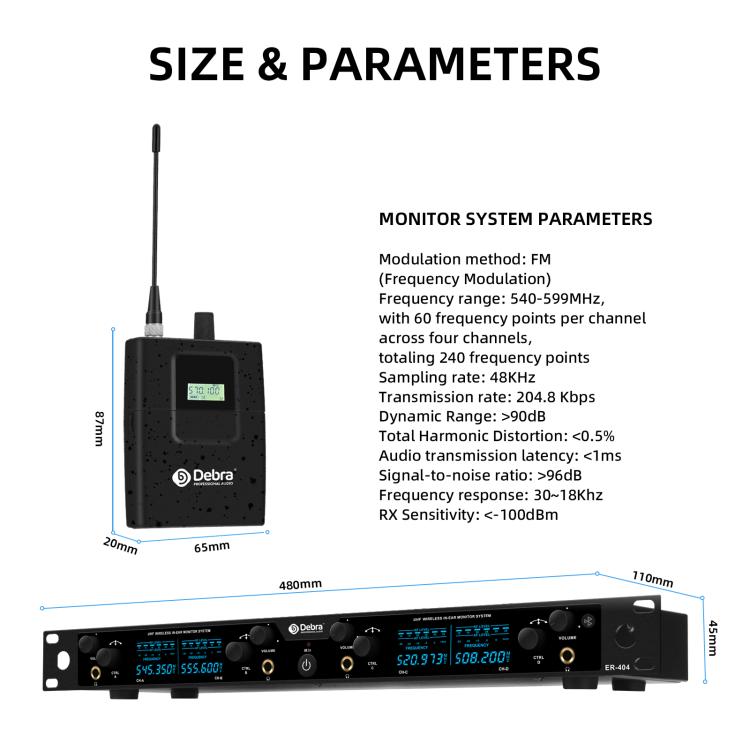 DEBRA ER-404 Professional Stage Monitoring System 4-in-1 Wireless In-Ear Headphones, US Plug, EU Plug, AU Plug, UK Plug