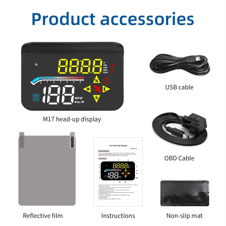 M17 Car HUD Head-up Display GPS Speed Meter Car OBD2 Diagnostic Tool, M17