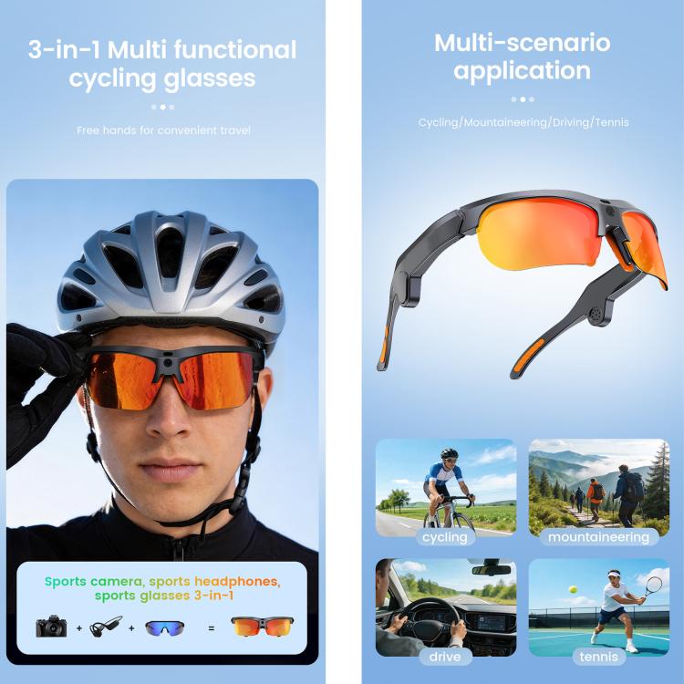 E08 13MP 1080P 30FPS  AI Cycling Smart Glasses with Voice / Calling