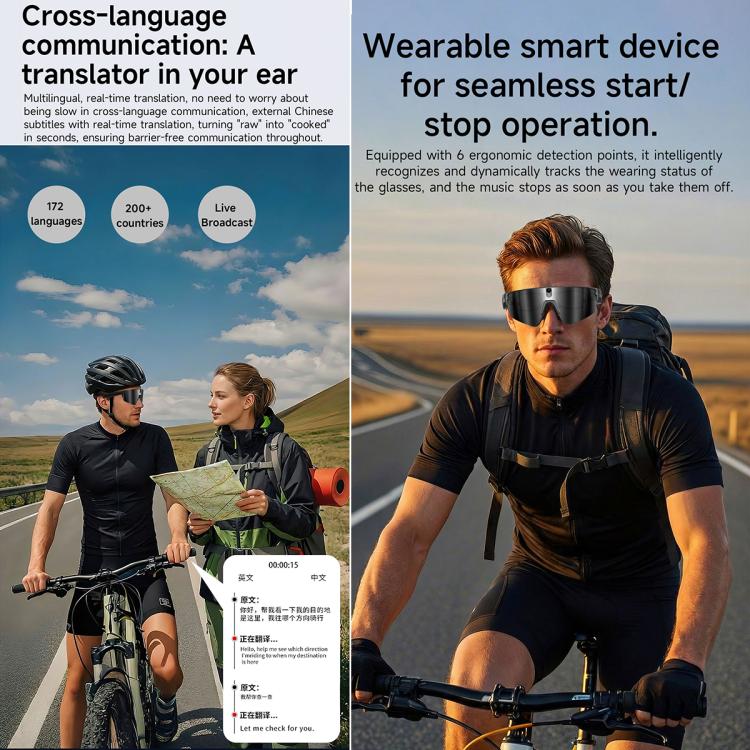 L085 8MP Dual-Mic Noise Cancellation AI Cycling Smart Glasses with Voice Assistant / Calling