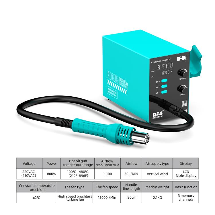 RF4 RF-H5 800W 3 Memory Channels Hot Air Gun Digital Display Intelligent BGA Rework Station, RF-H5