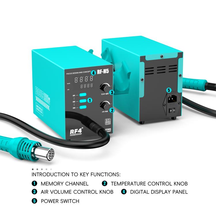 RF4 RF-H5 800W 3 Memory Channels Hot Air Gun Digital Display Intelligent BGA Rework Station, RF-H5