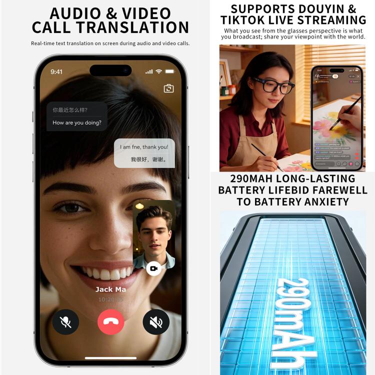 CY03 Smart AI Glasses with 8MP HD Camera, Video Recording WiFi Transmission, Al Smart Voice Assistant, Anti Blue Light Lens, Sunglasses