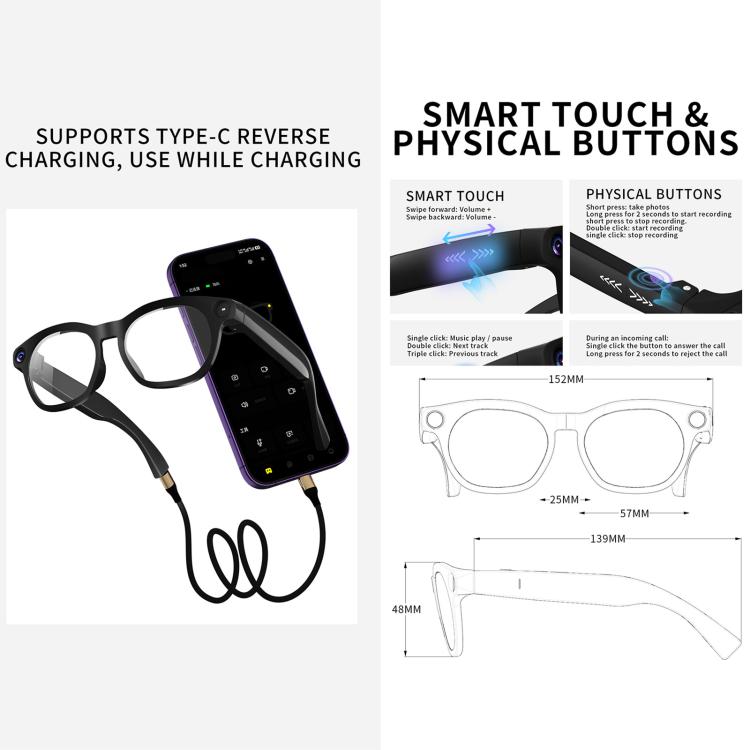CY03 Smart AI Glasses with 8MP HD Camera, Video Recording WiFi Transmission, Al Smart Voice Assistant, Anti Blue Light Lens, Sunglasses