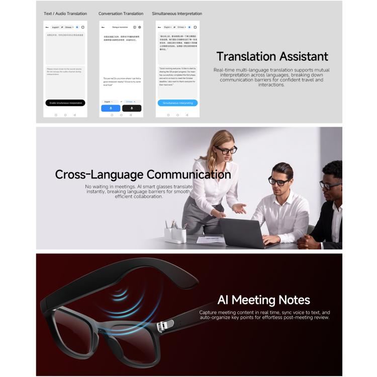 HD5 Ultra Double Lenses Smart AI Translation Glasses with 8MP HD Camera, Video Recording, WiFi Transmission, Al Smart Voice Assistant