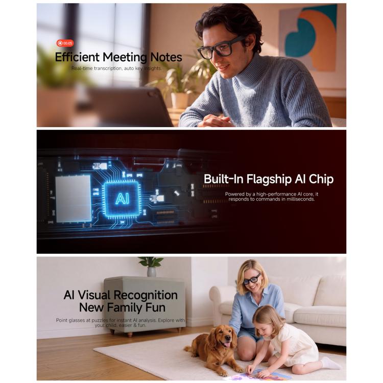 HD5 Ultra Double Lenses Smart AI Translation Glasses with 8MP HD Camera, Video Recording, WiFi Transmission, Al Smart Voice Assistant