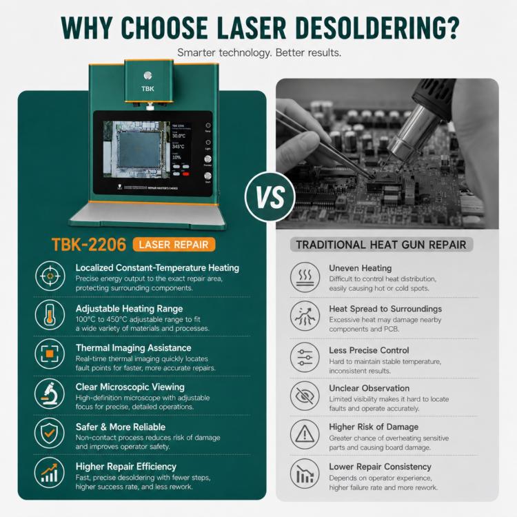 TBK TBK-2206 45W High-Power Intelligent Laser Desoldering Machine with HD Display, AU Plug, EU Plug, US Plug, UK Plug