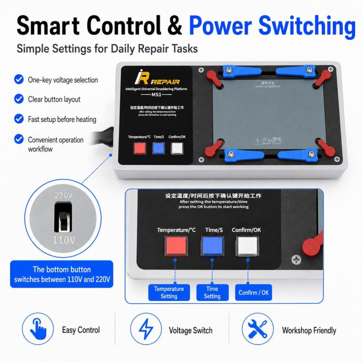 Mijing MS1 Intelligent Desoldering Platform for iPhone X-17 Pro Max, US Plug, EU Plug