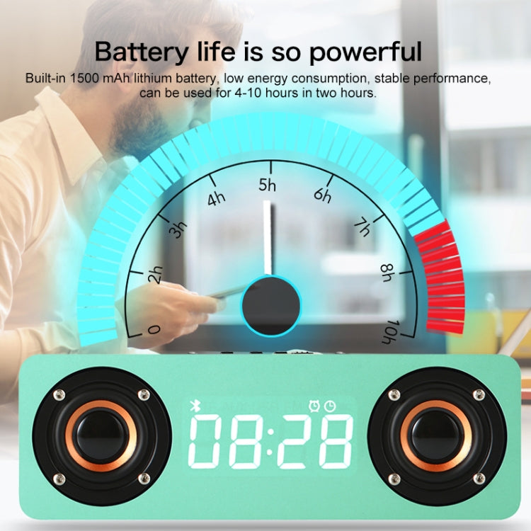 M5C Subwoofer Wooden Clock Bluetooth 4.2 Speaker, Support TF Card & 3.5mm AUX & FM Radio