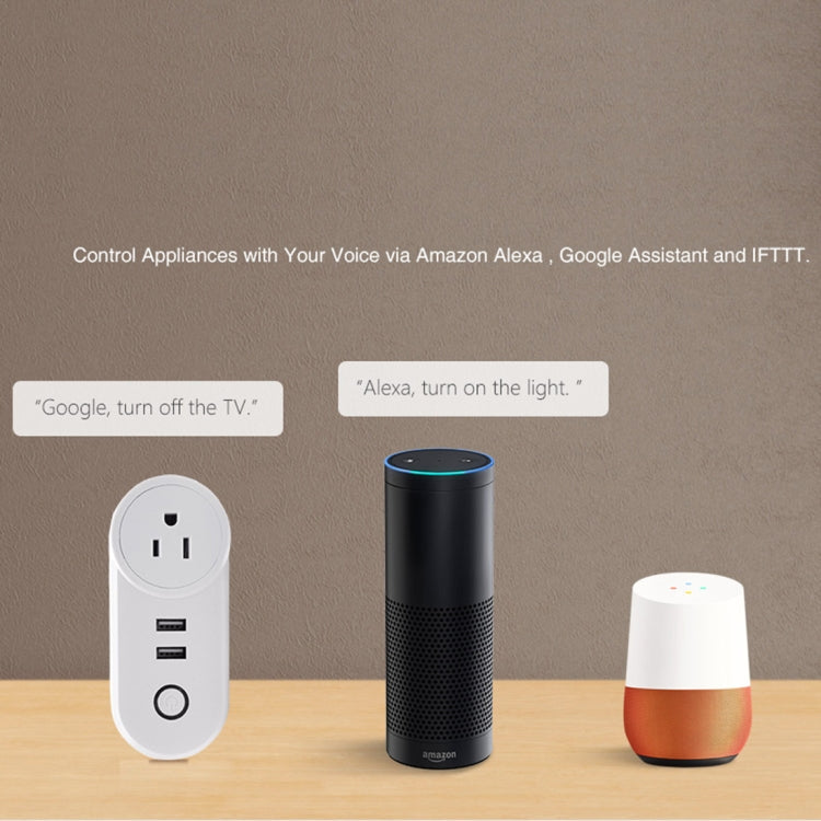 SA-002 2 USB Ports + 1 EU Socket WiFi Smart Power Plug Socket, Compatible with Alexa and Google Home, AC 110V-230V, US Plug, UK Plug