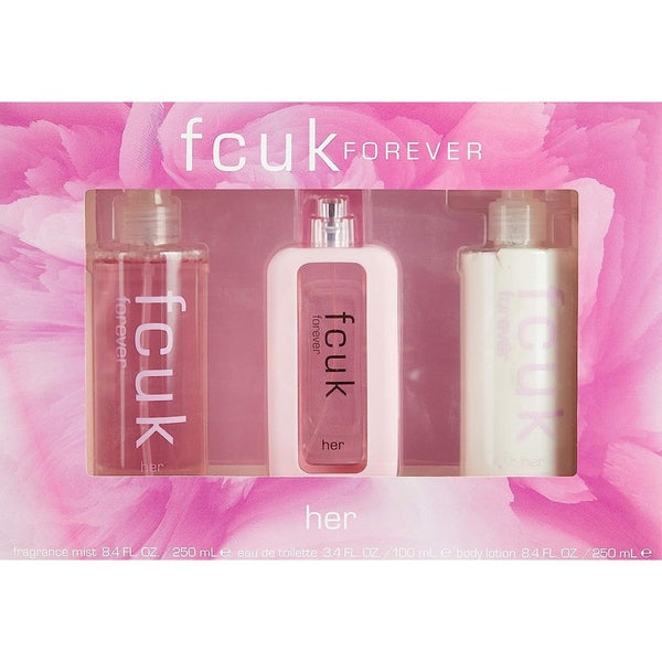 FCUK Forever Her Gift Set 100ml Eau De Toilette + 250ml Fragrance Mist + 250ml Body Lotion
