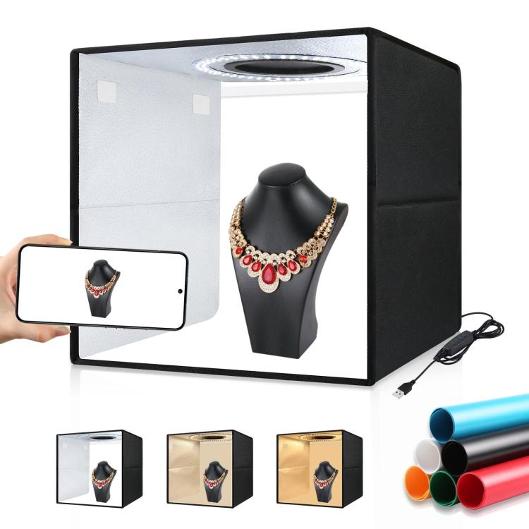 30cm Folding 3 Modes Dual Color Ring Light Photo Lighting Studio Shooting Tent Box Kit with 6 Colors PVC Backdrops, Unfold Size: 31cm x 31cm x 31cm